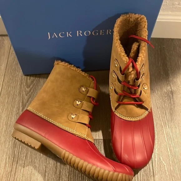 Jack Rogers Red & Brown Hazel Duck Snow Boot Size 9 - Picture 1 of 6